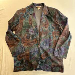 Vintage Allison Tracy Floral Tapestry Single-Button Blazer Jacket